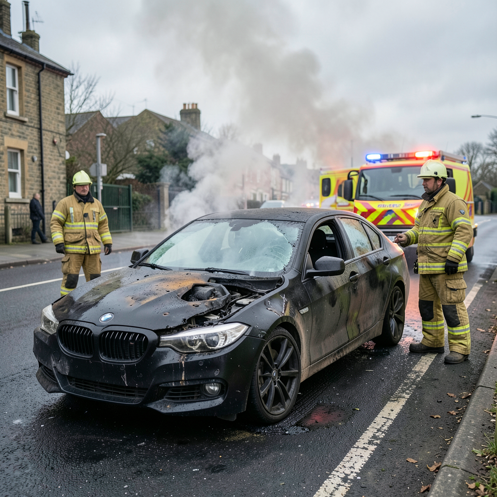 Fire crews extinguish BMW blaze on Rooley Lane, Bradford